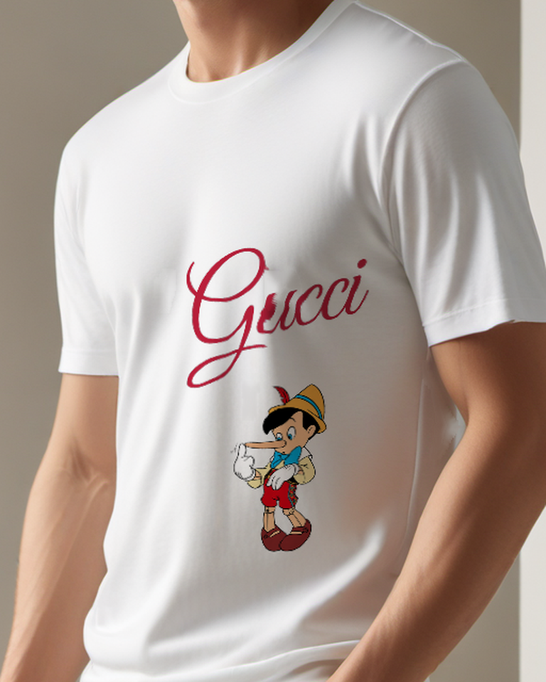 Light Gray Pinocchio Pointing Nose Forward Graphic T-Shirt - model wearing view