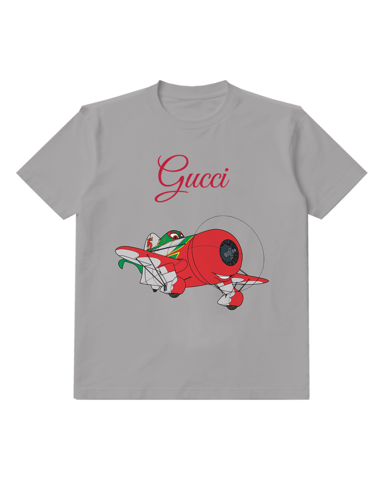 Gray Red Airplane With Green Accents Graphic T-Shirt - front product view