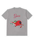 Gray Red Airplane With Green Accents Graphic T-Shirt - front product view