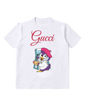 White Purple Penguin Artist Painting Graphic T-Shirt - front product view