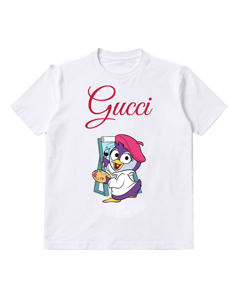 White Purple Penguin Artist Painting Graphic T-Shirt - front product view
