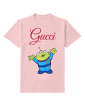 Blush Pink Three Eyed Alien Both Hands Up Graphic T-Shirt - front product view