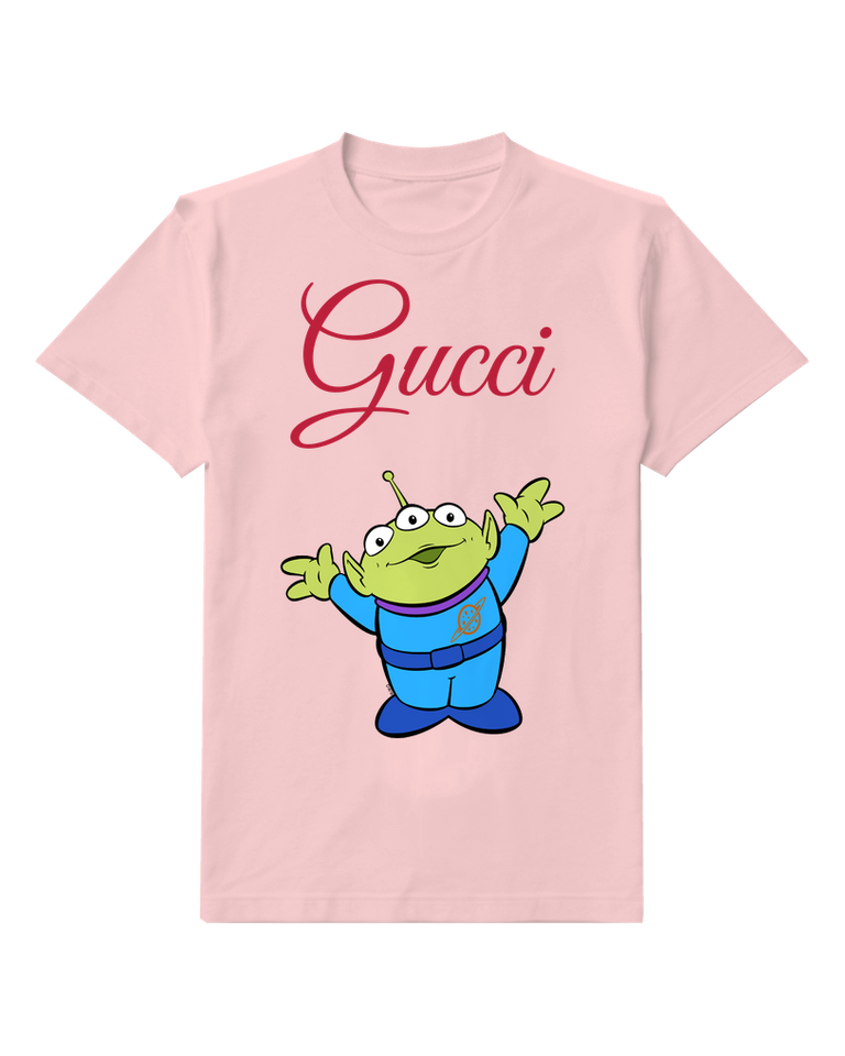 Blush Pink Three Eyed Alien Both Hands Up Graphic T-Shirt - front product view