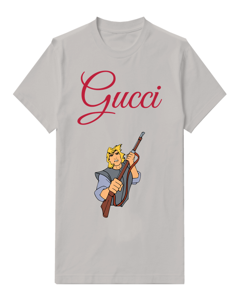 Light Gray Blond Explorer Holding Long Rifle Graphic T-Shirt - front product view