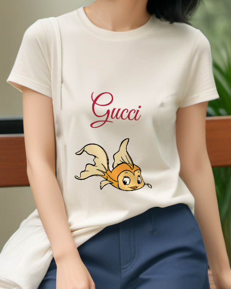 Ivory Little Yellow Fish White Fins Graphic T-Shirt - model wearing view