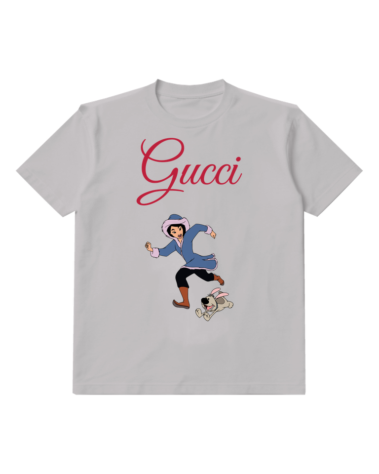 Light Gray Blue Clad Runner And Tiny Friend Graphic T-Shirt - front product view