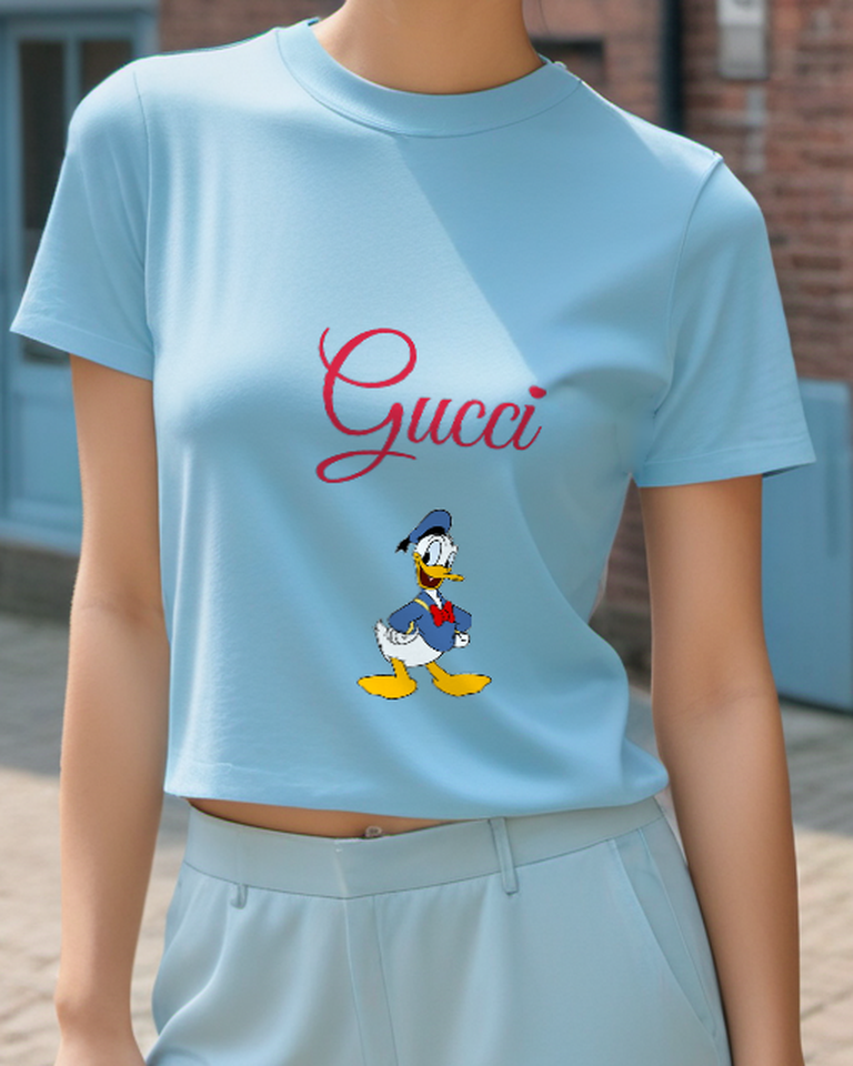Sky Blue Donald Duck Standing Confidently Graphic T-Shirt - model wearing view