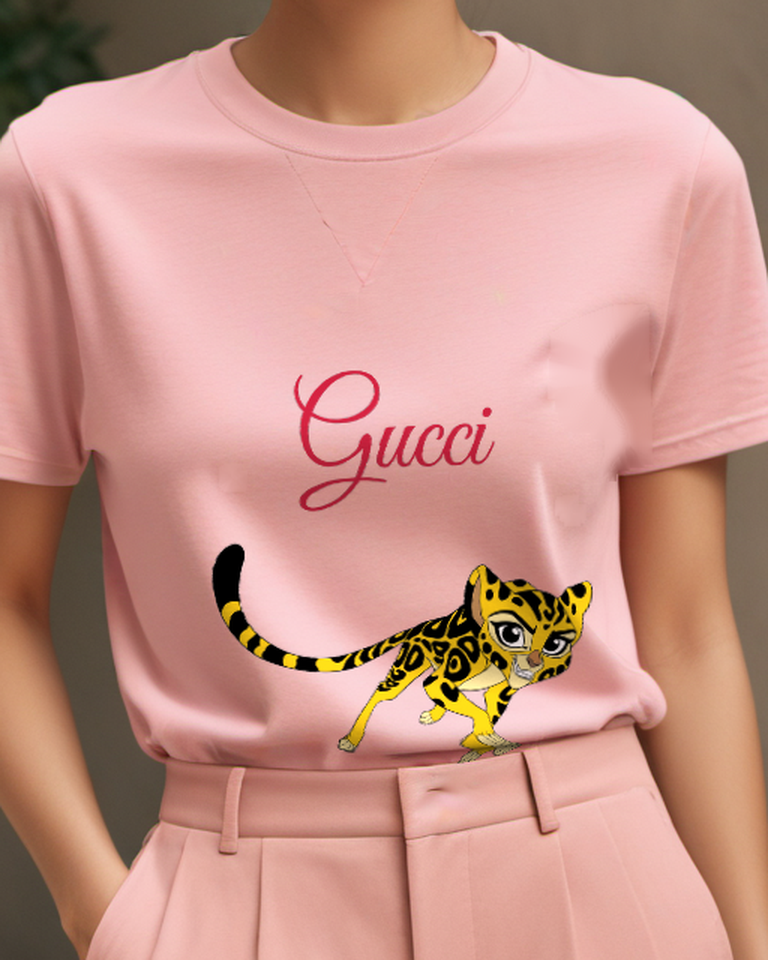 Blush Pink Fuli Cheetah Running Forward Graphic T-Shirt - model wearing view