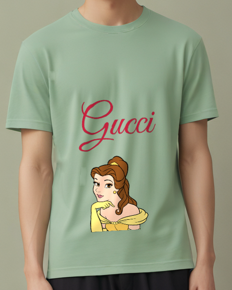 Sage Green Belle In Yellow Gown Hand On Chin Graphic T-Shirt - model wearing view