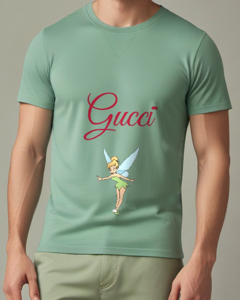 Sage Green Tinker Bell Flying With Arms Spread Graphic T-Shirt - model wearing view