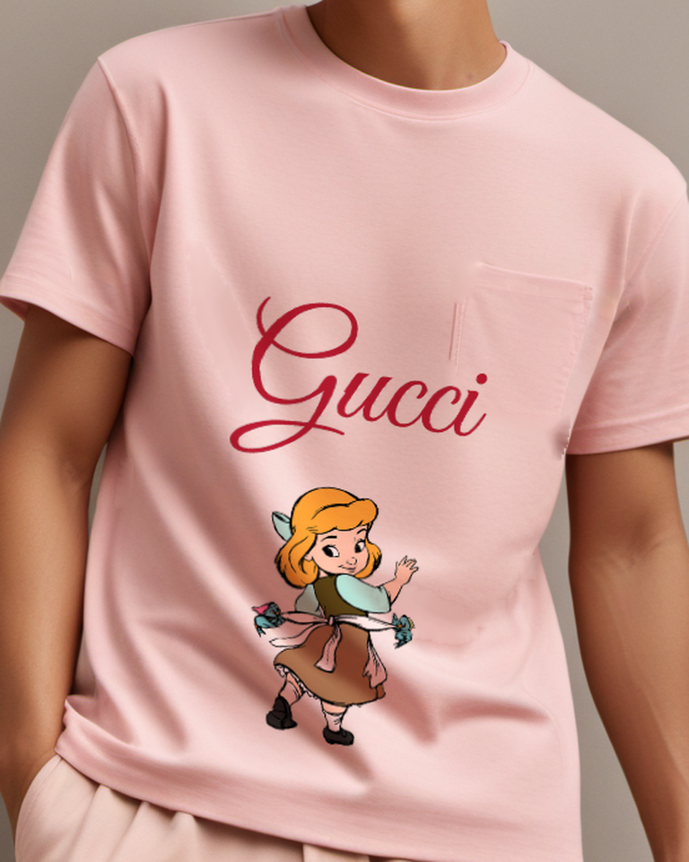 Blush Pink Cinderella Waving With Birds Graphic T-Shirt - model wearing view
