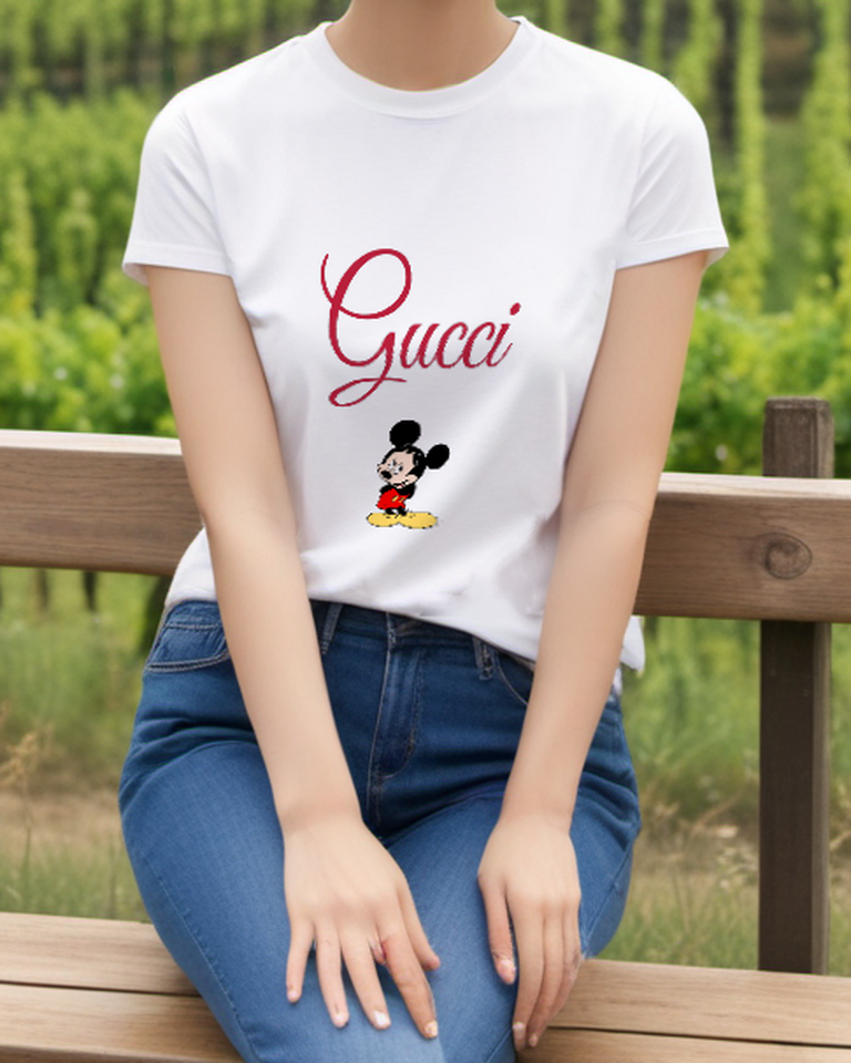 White Hands Clasped Standing Mouse Graphic T-Shirt - styled view 2