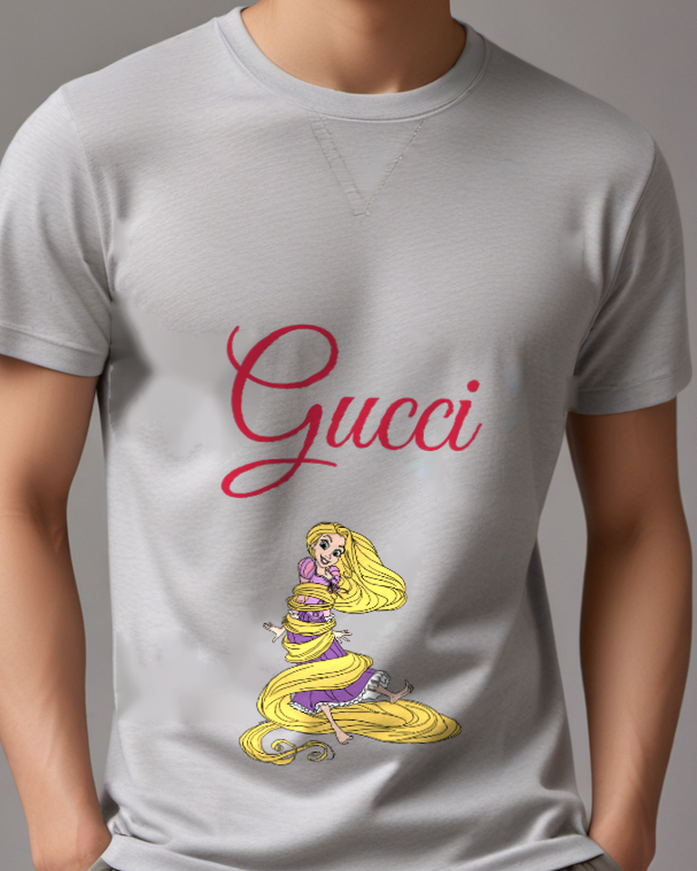 Gray Princess Wrapped In Golden Hair Graphic T-Shirt - model wearing view