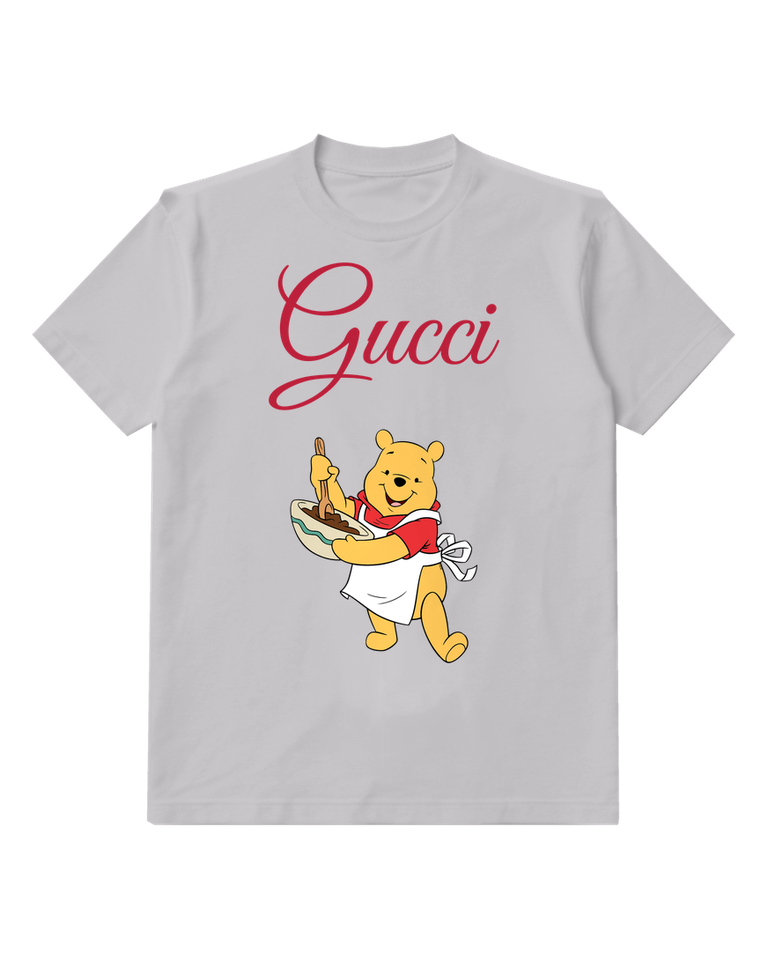 Light Gray Yellow Bear Carrying Green Platter Graphic T-Shirt - front product view