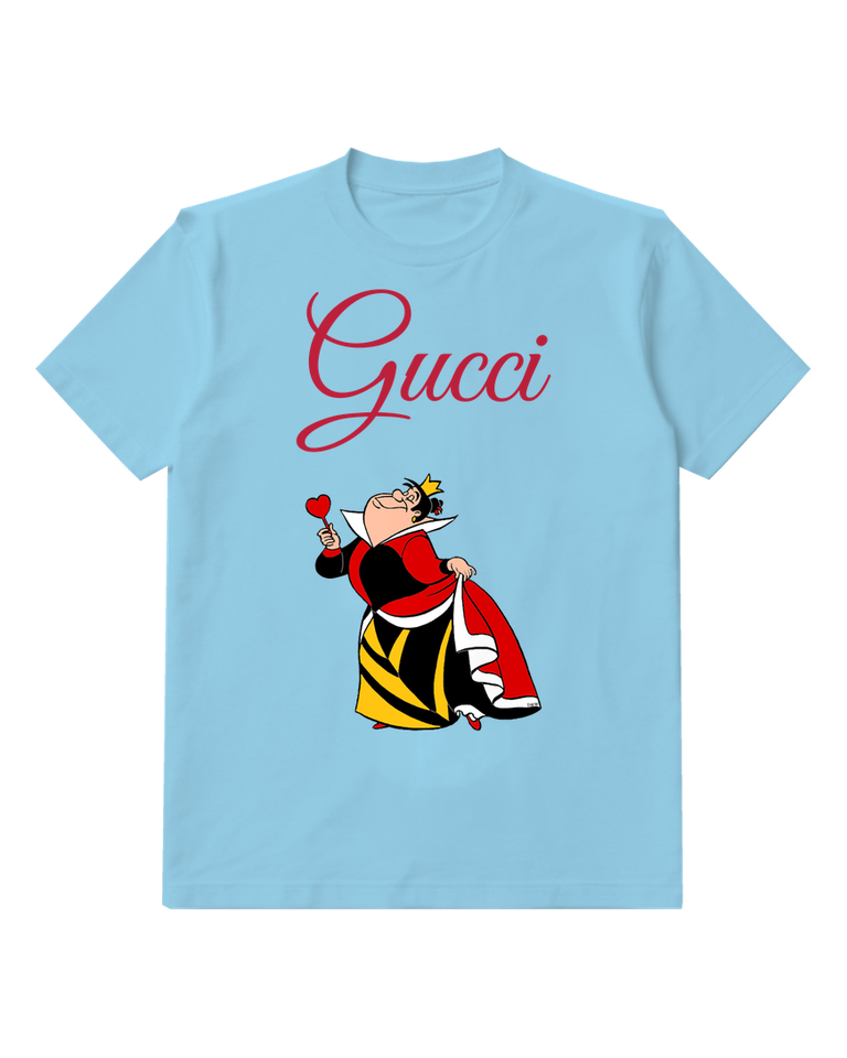 Sky Blue Queen Of Hearts Holding Red Heart Graphic T-Shirt - front product view