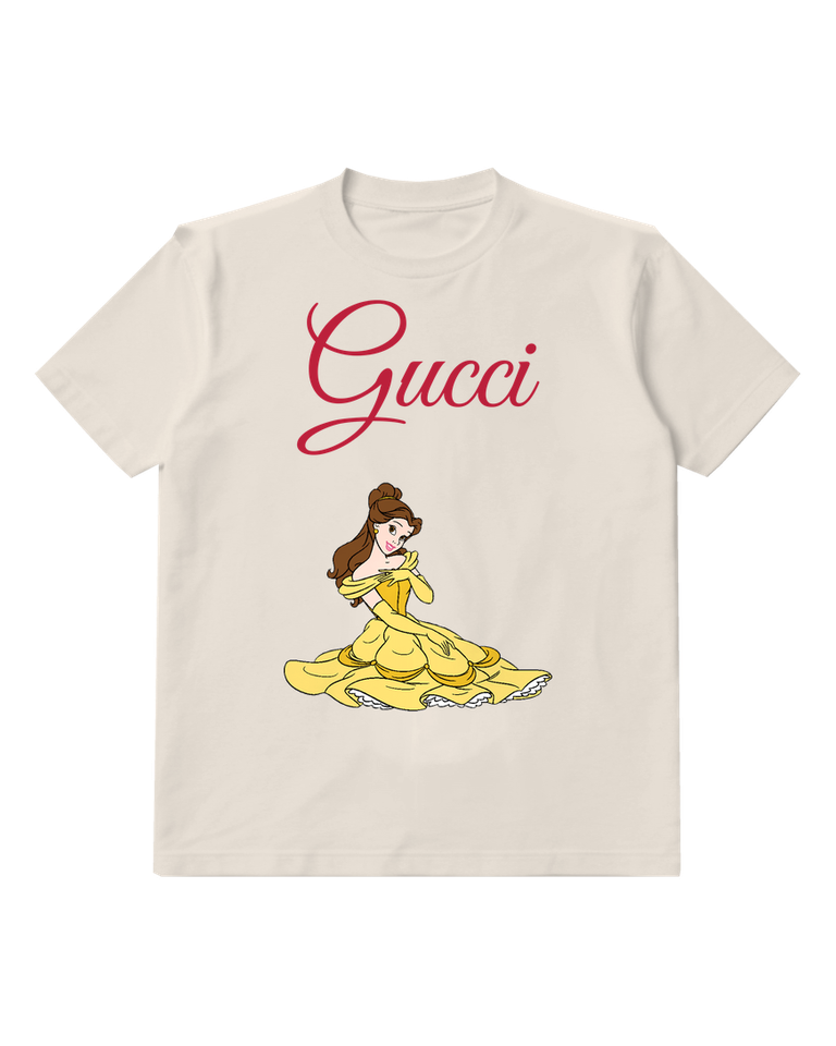 Light Gray Belle In Yellow Gown Seated Gracefully Graphic T-Shirt - front product view