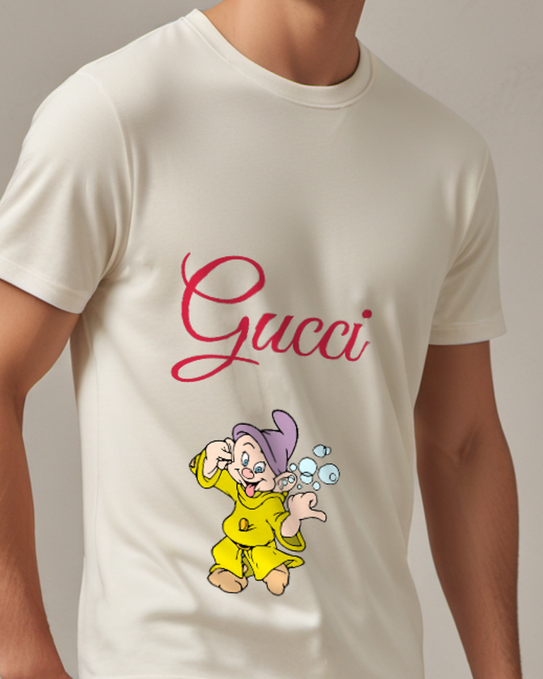 Beige Dopey Blowing Bubbles With Tongue Out Graphic T-Shirt - model wearing view