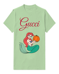 Sage Green Ariel Mermaid Holding Pumpkin Graphic T-Shirt - front product view