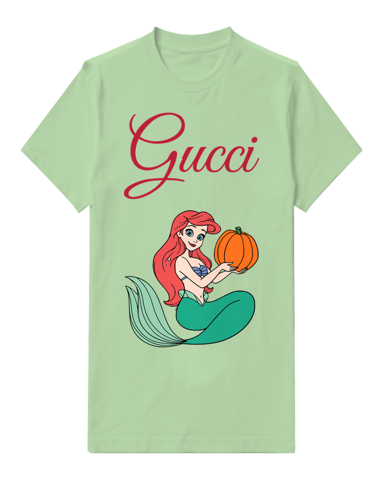 Sage Green Ariel Mermaid Holding Pumpkin Graphic T-Shirt - front product view