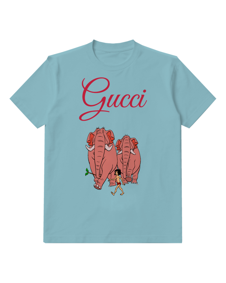 Dusty Blue Three Red Elephants And Boy Graphic T-Shirt - front product view