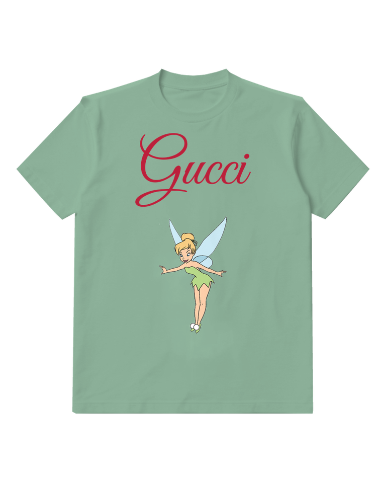 Sage Green Tinker Bell Flying With Arms Spread Graphic T-Shirt - front product view