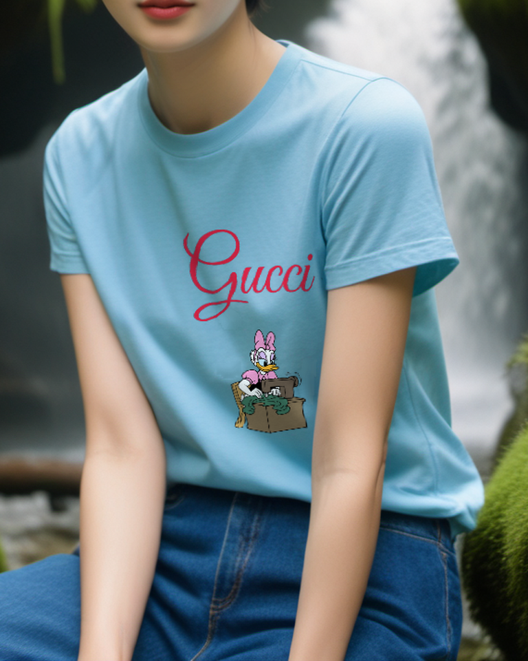 Sky Blue Sewing Machine Duck Graphic T-Shirt - styled view 5