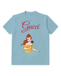 Sky Blue Belle Holding Rose In Yellow Gown Graphic T-Shirt - front product view