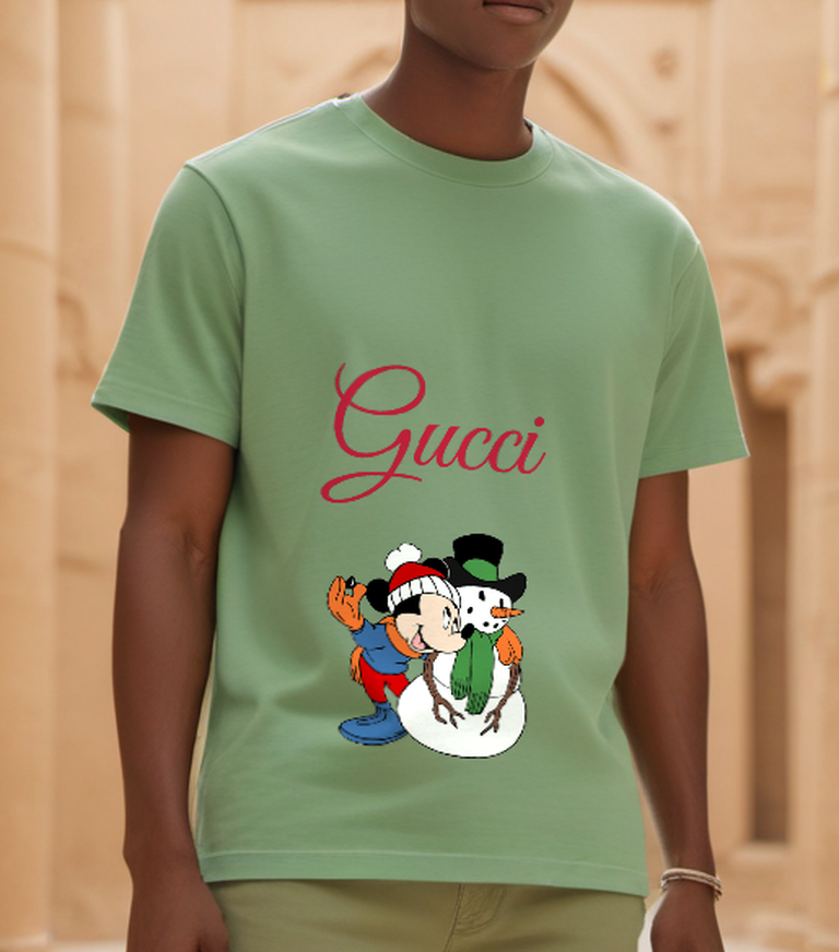 Sage Green Snowman Holiday Mouse Graphic T-Shirt - styled view 5