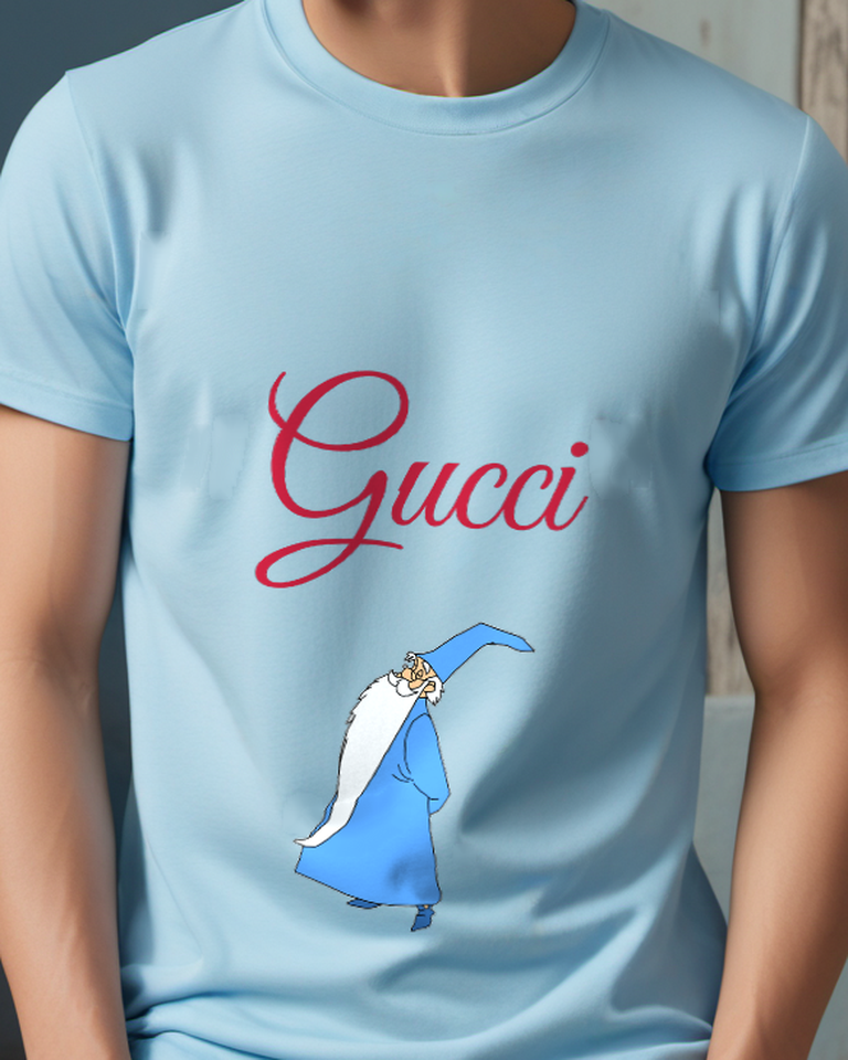 Sky Blue Blue Robed Wizard Standing Sideways Graphic T-Shirt - model wearing view