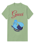 Sage Green Hades Seated Blue Skinned Figure Graphic T-Shirt - front product view