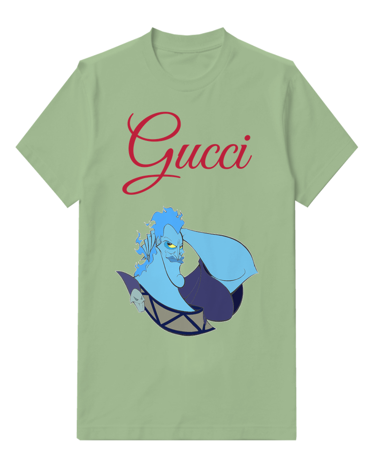 Sage Green Hades Seated Blue Skinned Figure Graphic T-Shirt - front product view