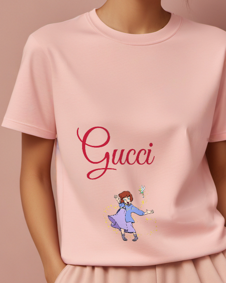 Blush Pink Tinker Bell Flying Above Girl Graphic T-Shirt - model wearing view
