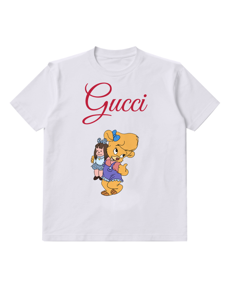 White Molly Bear Holds Doll Companion Graphic T-Shirt - front product view
