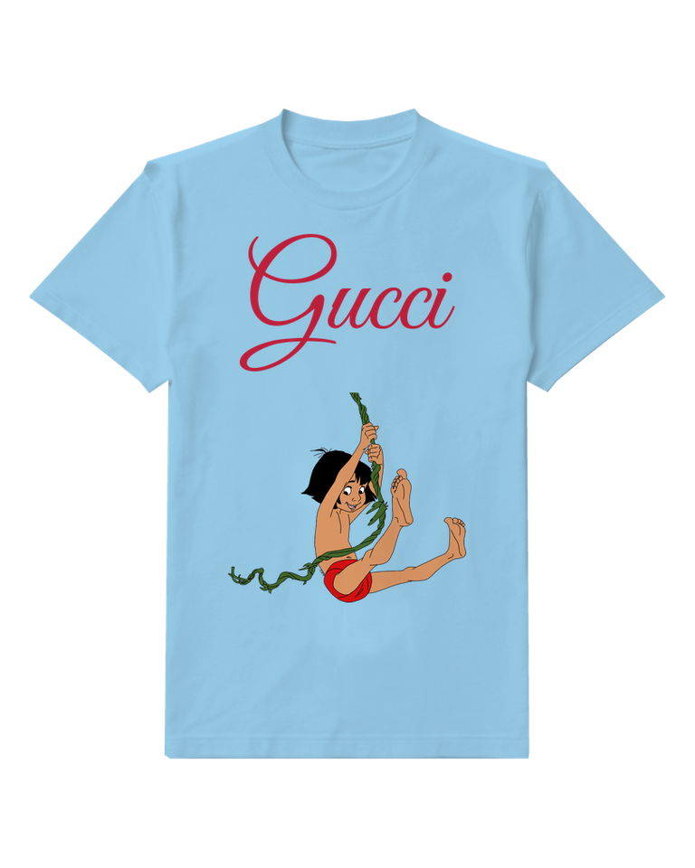 Sky Blue Jungle Boy Swinging On Vine Graphic T-Shirt - front product view