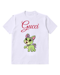 White Green Puppy With Floral Headband Graphic T-Shirt - front product view