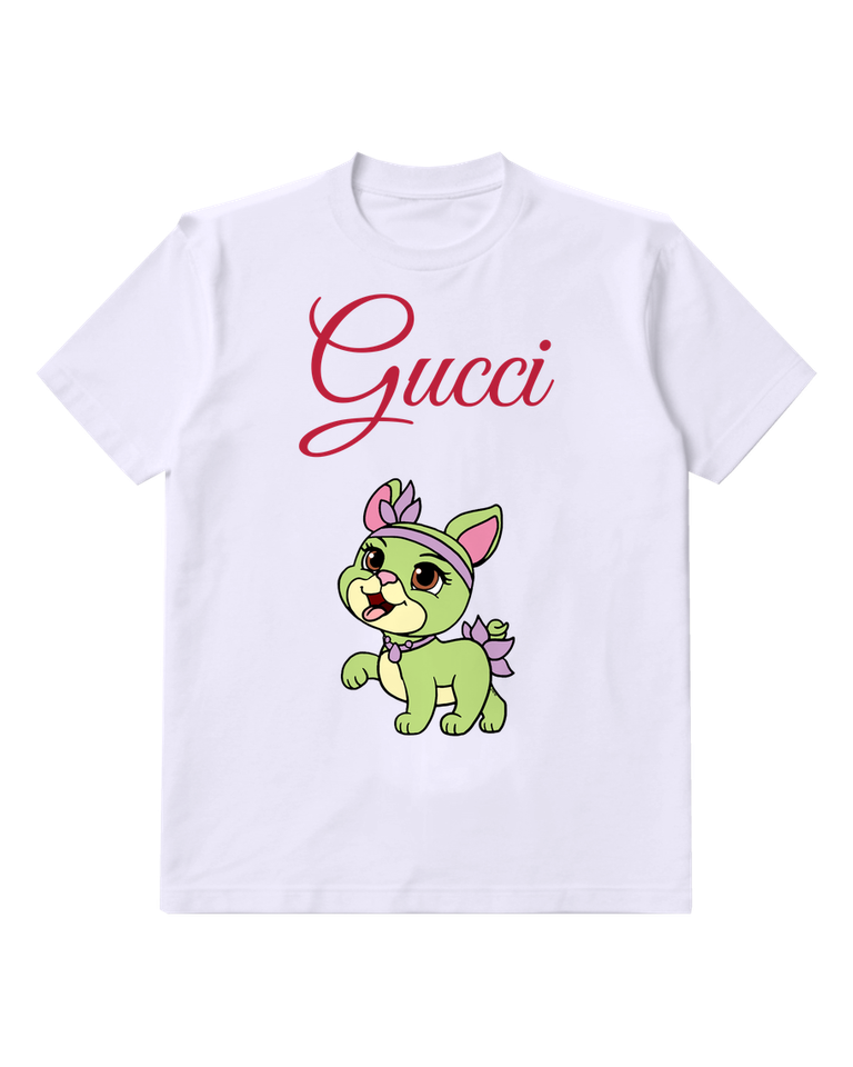 White Green Puppy With Floral Headband Graphic T-Shirt - front product view