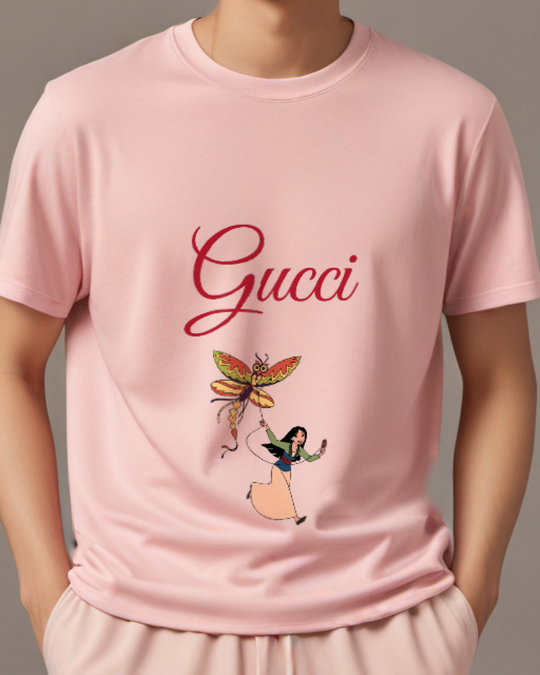 Blush Pink Mulan Flying With Colorful Kite Graphic T-Shirt - model wearing view