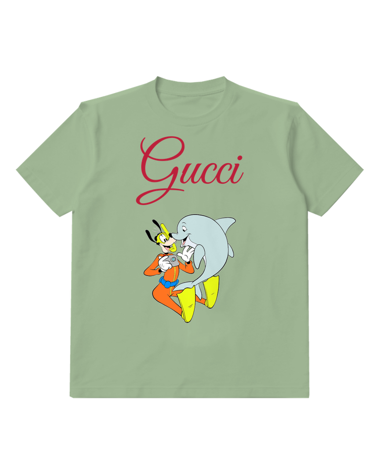 Sage Green Goofy Underwater With Dolphin Graphic T-Shirt - front product view