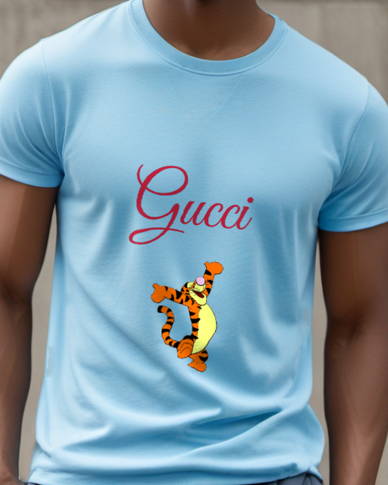 Sky Blue Tiger Dancing Joyfully Graphic T-Shirt - model wearing view