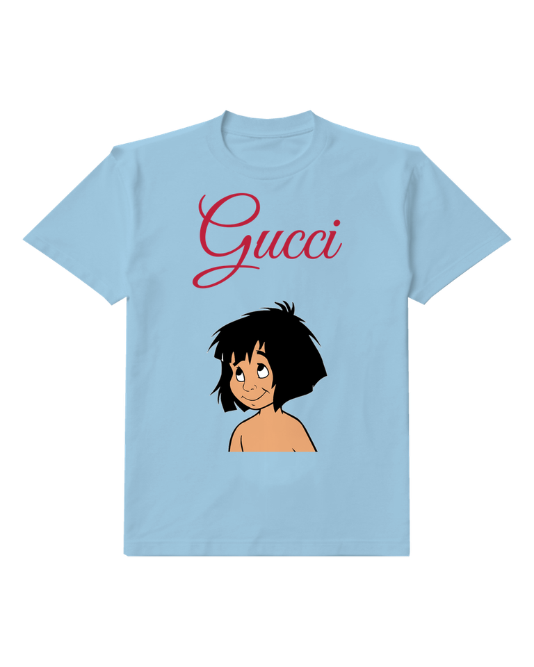 Sky Blue Mowgli Smiling Head Tilted Up Graphic T-Shirt - front product view