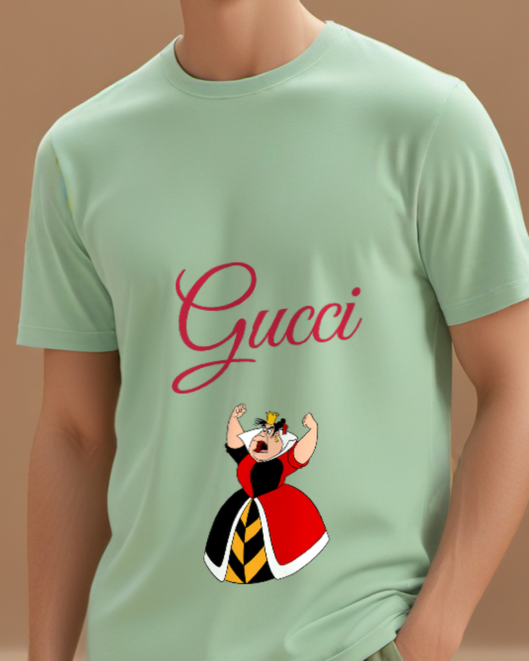 Sage Green Queen Yells With Arms Raised Graphic T-Shirt - model wearing view