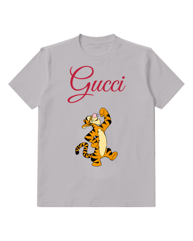 Light Gray Skipping Stripe Tiger Graphic T-Shirt - front product view