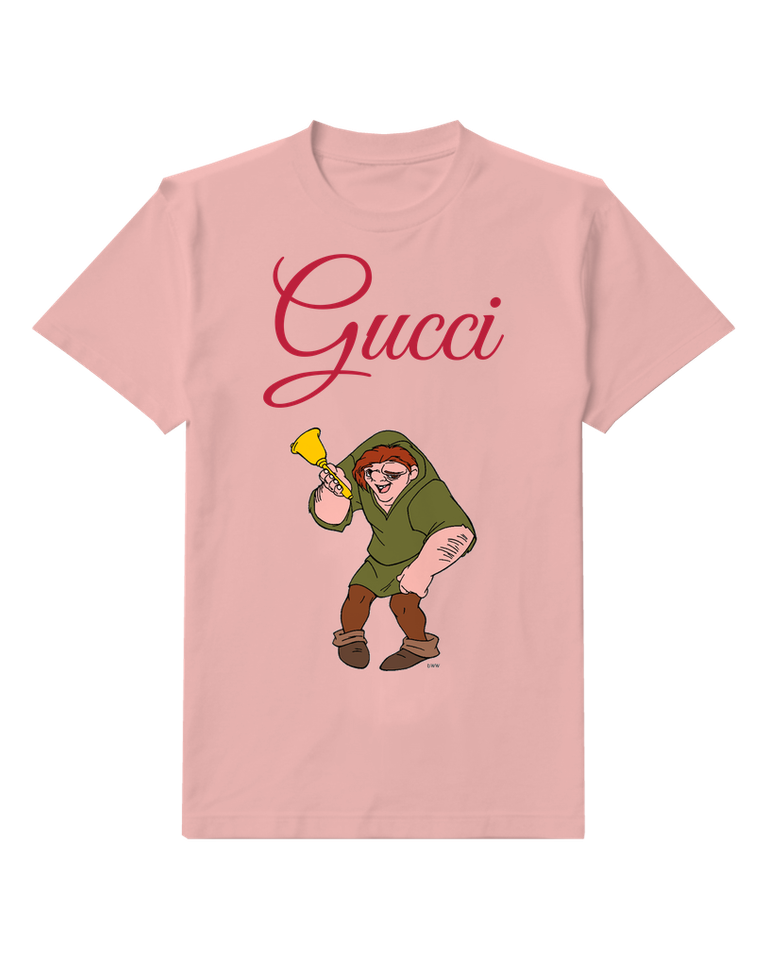 Blush Pink Quasimodo Holding Golden Bell Graphic T-Shirt - front product view