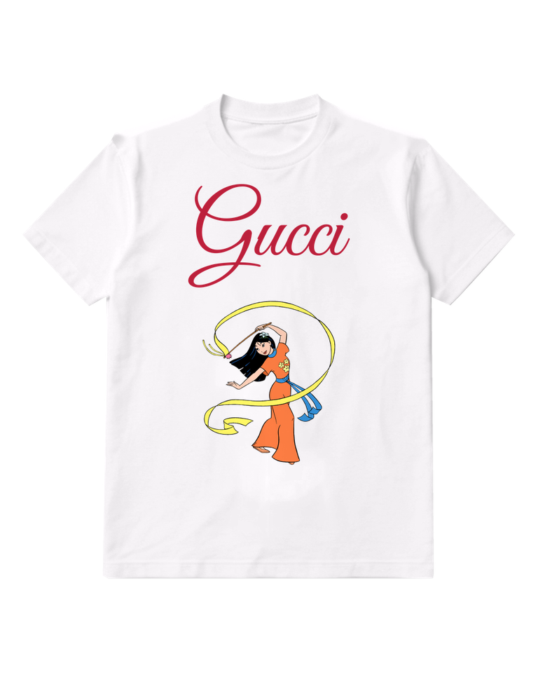 White Ribbon Twirling Orange Dress Woman Graphic T-Shirt - front product view