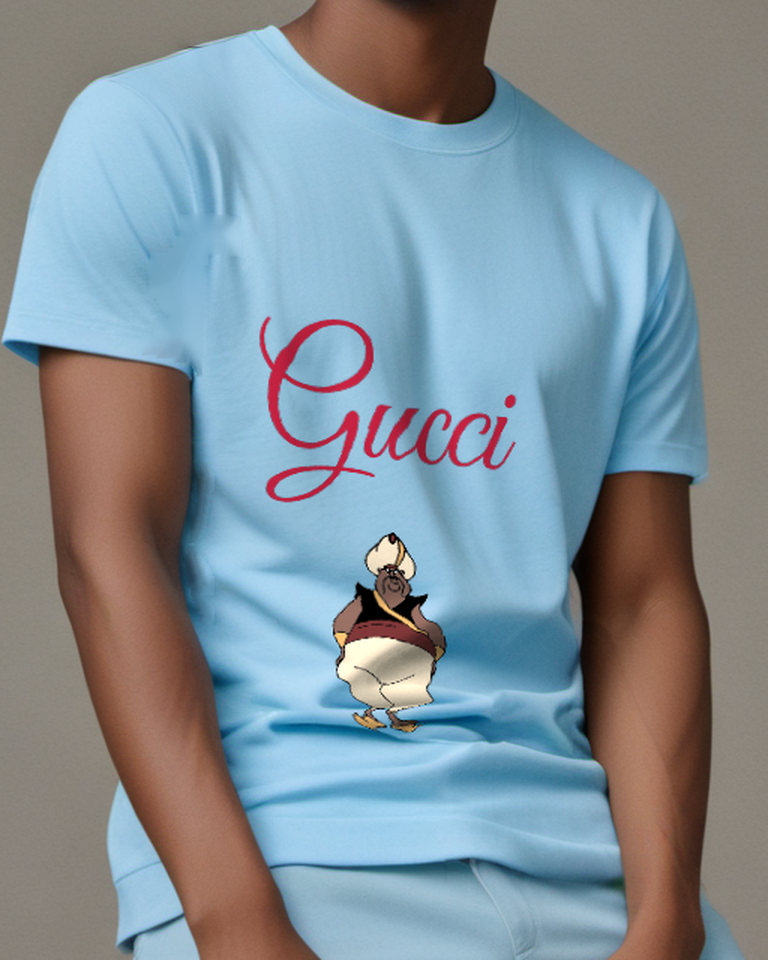 Sky Blue Fat Man In Traditional Attire Graphic T-Shirt - model wearing view
