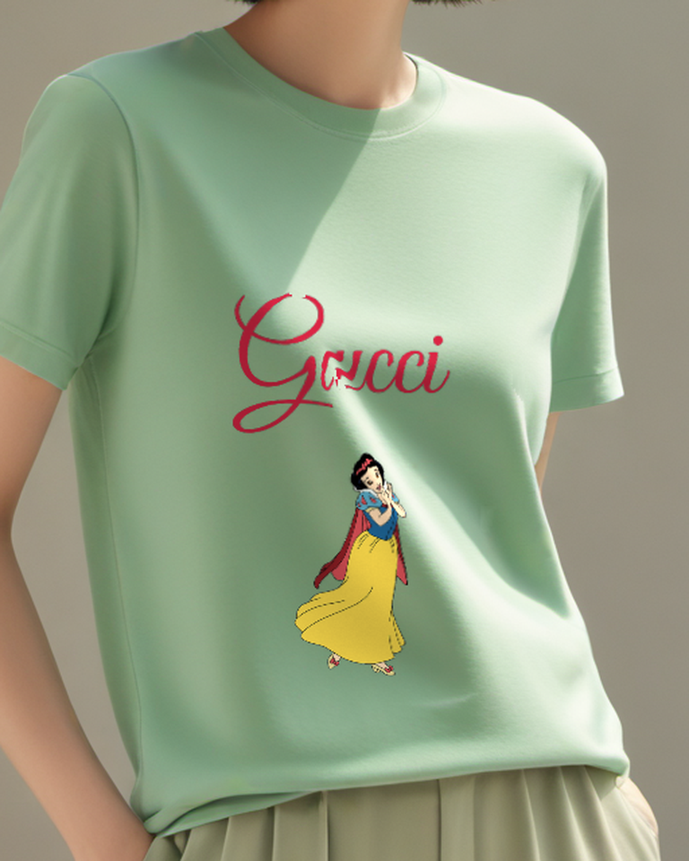 Sage Green Snow White In Joyful Dance Pose Graphic T-Shirt - model wearing view