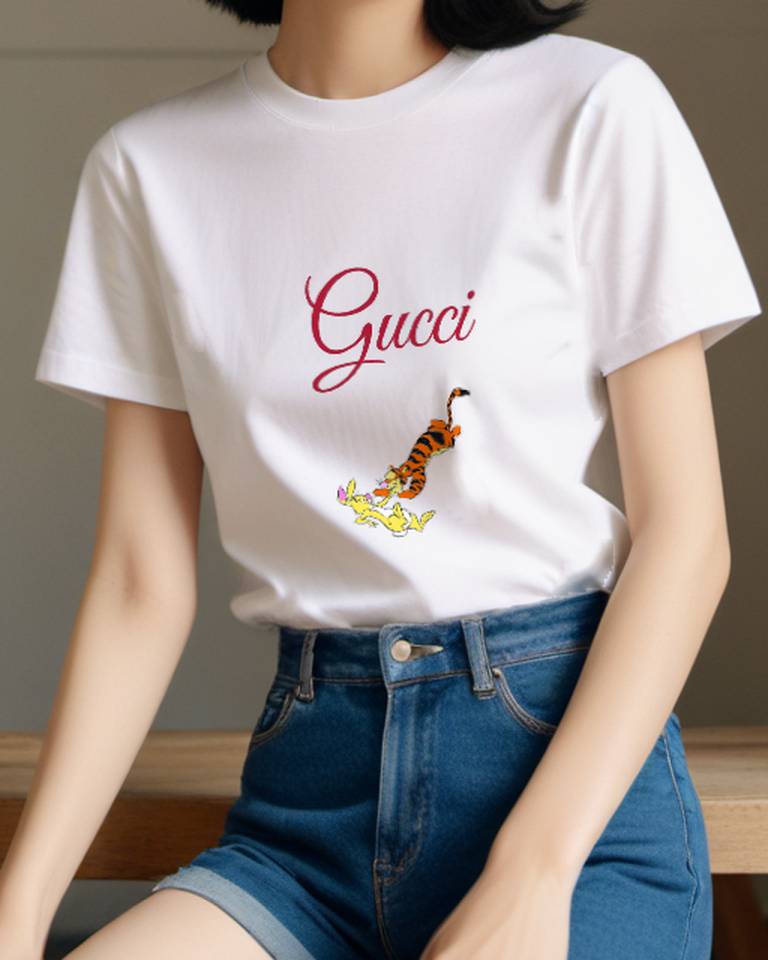 White Tiger Rabbit Leap Graphic T-Shirt - model wearing view