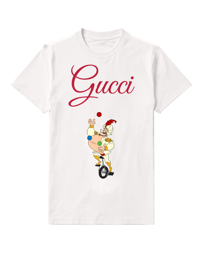 White Genie Juggling On Unicycle Graphic T-Shirt - front product view