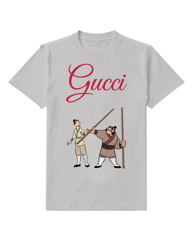 Light Gray Two Warriors Holding Pole Graphic T-Shirt - front product view