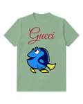 Sage Green Laughing Blue Fish Graphic T-Shirt - front product view